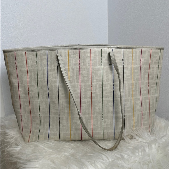 💯Authentic FENDI 
Zucca Spalmati Striped Large Roll Tote White Multicolor🍀 - Picture 13 of 15